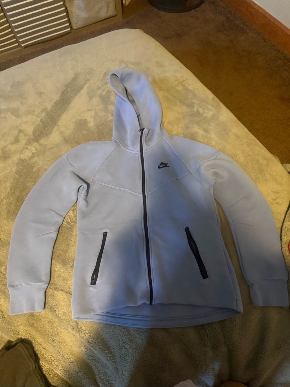 Nike Light Blue Hooded Jacket with Black and Yellow Trim